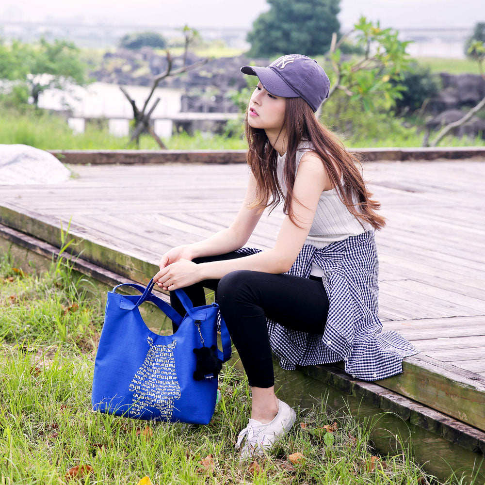 Light Spot Bear Recyled Two-Purpose Tote Bag-blue